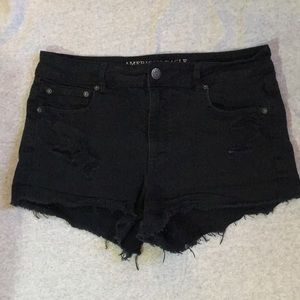 AEO Black Ripped Jean Shorts